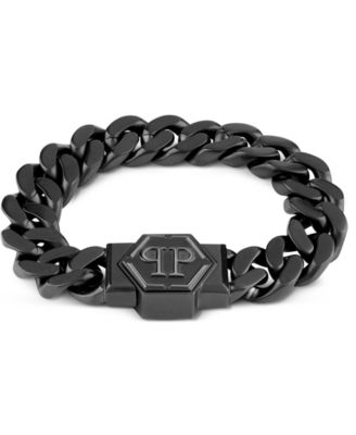 Philipp Plein - Large Gunmetal IP Stainless Steel Logo Cuban Link Bracelet
