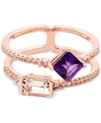Macy's - Garnet (1/2 ct. t.w.), Morganite (1/2 ct. t.w.) & White Topaz (1/4 ct. t.w.) Double Row Ring in Gold-Plated Sterling Silver (Also in Amethyst/Morganite & Garnet Citrine)