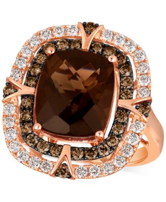 Le Vian - Chocolate Quartz (4-3/4 ct. t.w.) & Diamond (1 ct. t.w.) Double Halo Ring in 14k Rose Gold