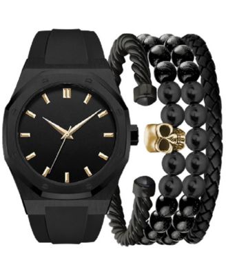 American Exchange - Men's Black Silicone Strap Watch 47mm Gift Set