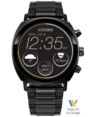 Citizen - Unisex CZ Smart Wear OS Black-Tone Stainless Steel Bracelet Smart Watch 41mm