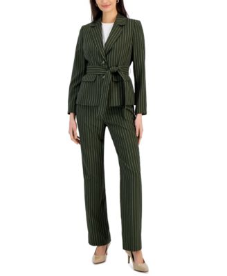 Le Suit - Women's Striped Belted Pantsuit, Regular & Petite Sizes