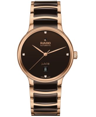 Rado - Unisex Swiss Automatic Centrix Diamond (1/20 ct. t.w.) Brown High-Tech Ceramic & Rose Gold PVD Bracelet Watch 39mm