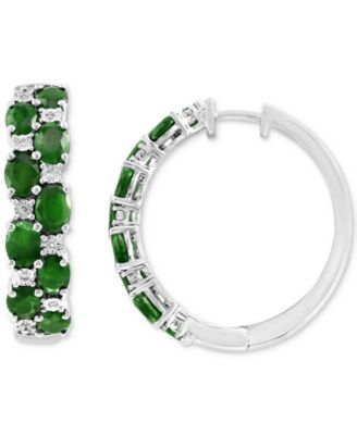 EFFY Collection - Emerald (2-3/4 ct. t.w.) & Diamond (1/20 ct. t.w.) Small Earrings in Sterling Silver, 0.875"