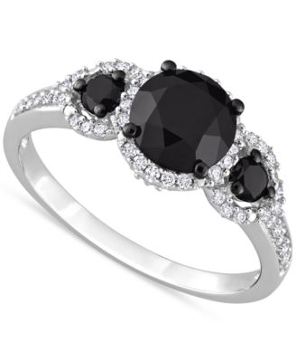 Macy's - Black Diamond (1-3/4 ct. t.w.) White Diamond (1/4 ct. t.w.) 3-Stone Halo Engagement Ring in 14k White Gold