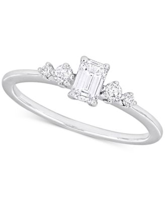 Macy's - Diamond Emerald- & Round-Cut Three Stone Engagement Ring (1/2 ct. t.w.) in 14k White Gold