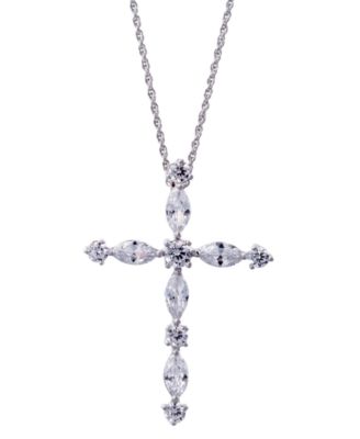 Giani Bernini - Cubic Zirconia Marquise & Round Cross 24" Pendant Necklace in Sterling Silver