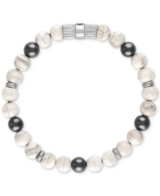 Esquire Men's Jewelry - Howlite & Hematite Beaded Stretch Bracelet in Sterling Silver
