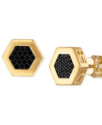 Bulova - Men's Icon Black Diamond (3/8 ct. t.w.) Stud Earrings in 14k Gold-Plated Sterling Silver