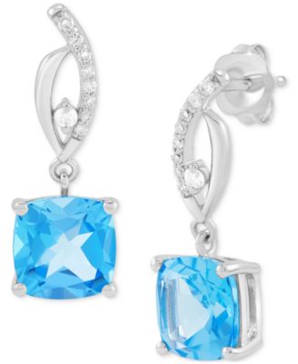 Macy's - Swiss Blue Topaz (3-5/8 ct. t.w.) & Diamond (1/10 ct. t.w.) Drop Earrings in 14K White Gold (Also in Pink Amethyst)