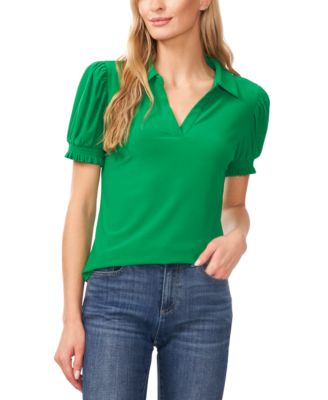 CeCe - Women's Collared Split-Neck Short-Sleeve Top