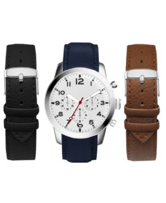 American Exchange - Men's Navy Leather Strap Watch 44mm Gift Set