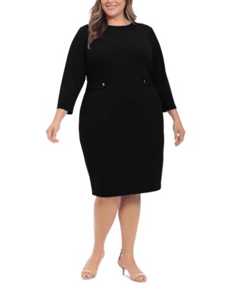 London Times - Plus Size 3/4-Sleeve Tab-Waist Sheath Dress