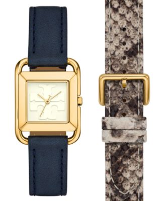 Tory Burch - Women's The Miller Blue Leather Watch 32mm Gift Set