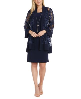 R & M Richards - Women's 2-Pc. 3D Floral-Embroidered Jacket & Necklace Dress