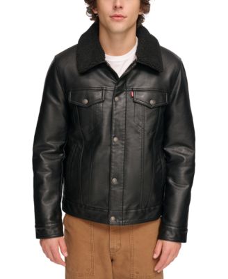 Levi's - Men's Sherpa-Trim Faux-Leather Trucker Jacket