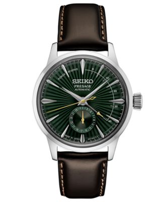 Seiko - Men's Automatic Presage Cocktail Time Brown Leather Strap Watch 41mm