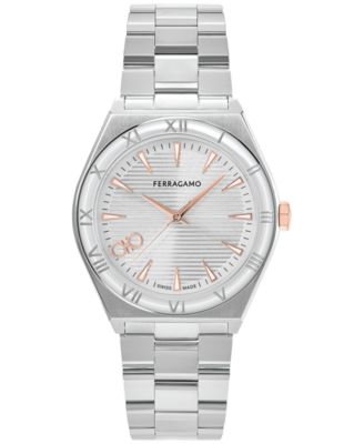 Ferragamo - Men's Vega Upper East Swiss Silver-Tone Stainless Steel Bracelet Watch 40mm