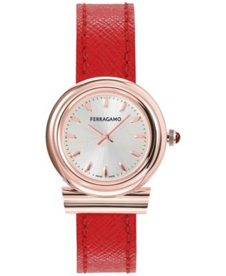 Ferragamo - Women's Gancini Swiss Red Leather Strap Watch 28mm
