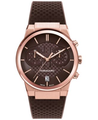 Ferragamo - Men's Swiss Chronograph Brown Silicone Strap Watch 41mm