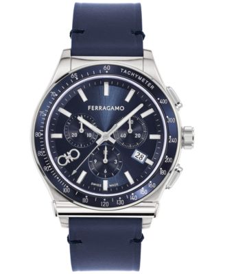 Ferragamo - Men's 1927 Swiss Chronograph Blue Leather Strap Watch 42mm
