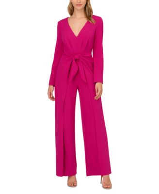 Adrianna Papell - Women's V-Neck Tie-Front Crepe Jumpsuit