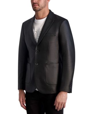 KARL LAGERFELD PARIS - Men's Coated Faux-Leather Peak-Lapel Blazer