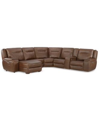 Furniture - Leather Sectional with Power Recliner and Chaise