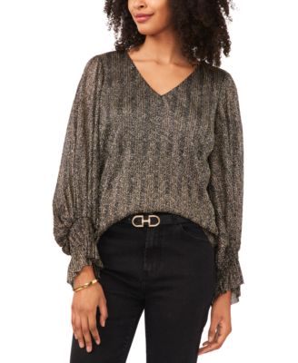 Vince Camuto - Women's V-Neck Long-Sleeve Smocked-Cuff Blouse