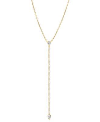 ADORNIA - Rhodium-Plated Crystal Lariat Tennis Necklace, 15" + 2-1/4" extender