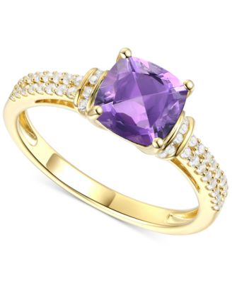 Macy's - Amethyst (1-1/3 ct. t.w.) & Lab-Grown White Sapphire (1/4 ct. t.w.) Cushion Ring in 14k Gold-Plated Sterling Silver (Also in Additional Gemstones)