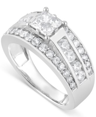 Macy's - Diamond Princess & Round Multirow Engagement Ring (1-1/2 ct. t.w) in 14k White Gold