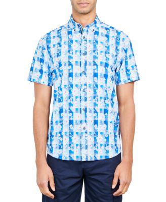 Society of Threads - Men's Slim-Fit Performance Stretch Gingham Floral Short-Sleeve Button-Down Shirt