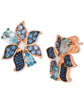 Le Vian - Multi-Gemstone (2-1/20 ct. t.w.) & Vanilla Diamond (1/10 ct. t.w.) Pear & Pav&eacute; Flower Stud Earrings in 14k Rose Gold