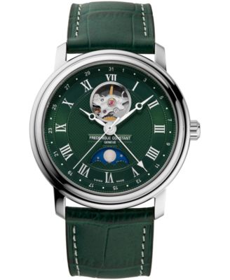 Frederique Constant - Men's Swiss Automatic Classics Heartbeat Moonphase Green Leather Strap Watch 40mm