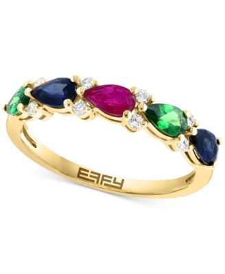 EFFY Collection - Multi-Gemstone (1-3/8 ct. t.w.) & Diamond (1/8 ct. t.w.) Pear Ring in 14k Gold