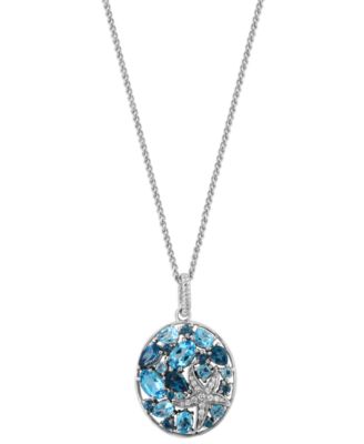 EFFY Collection - Blue Topaz (3-3/8 ct. t.w.) & Diamond (1/10 ct. t.w.) Cluster 18" Pendant Necklace in Sterling Silver
