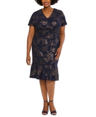 London Times - Plus Size Side-Twist Flounce-Hem Sheath Dress