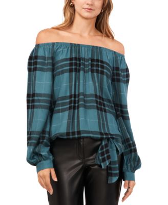 Vince Camuto - Women's Off-The-Shoulder Plaid Tie-Front Bouse