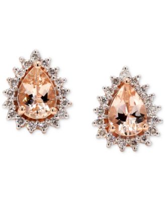 Macy's - Morganite (1-1/2 ct. t.w.) & Diamond (1/3 ct. t.w.) Pear Halo Stud Earrings in 10k Rose & White Gold