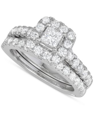 Macy's - Diamond Princess & Round Halo Bridal Set (2 ct. t.w.) in 18k White Gold