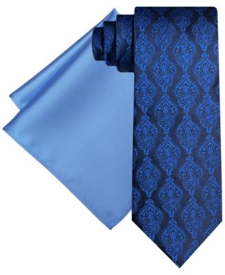 Steve Harvey - Men's Ornate Royal Tie & Solid Pocket Square Set