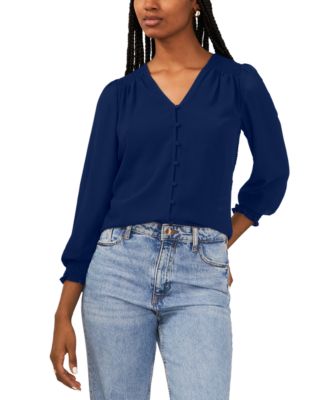 Sam & Jess - Petite V-Neck Smocked-Shoulder Blouse