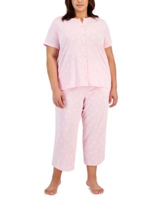 Charter Club - Plus Size 2-Pc. Cotton Floral Cropped Pajamas Set