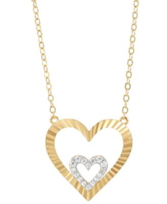 Macy's - Diamond Heart in Heart Pendant Necklace (1/10 ct. t.w.) in 14k Gold-Plated Sterling Silver, 16" + 2" extender