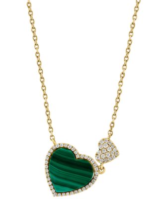EFFY Collection - Malachite & Diamond (1/5 ct. t.w.) Double Heart 18" Pendant Necklace in 14k Gold