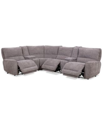 Furniture - Deklyn 129" 6-Pc. Fabric Sectional with 3 Power Recliners & 2 Consoles