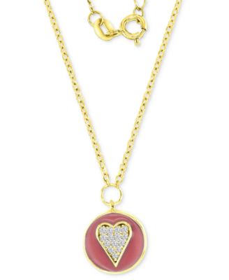 Macy's - Cubic Zirconia & Pink Enamel Cluster Disc Pendant Necklace in 14k Gold-Plated Sterling Silver, 13" + 2" extender