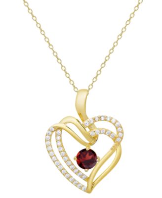 Macy's - Garnet (5/8 ct. t.w.) & Lab-Grown White Sapphire (3/8 ct. t.w.) Double Heart 18" Pendant Necklace in 14k Gold-Plated Sterling Silver