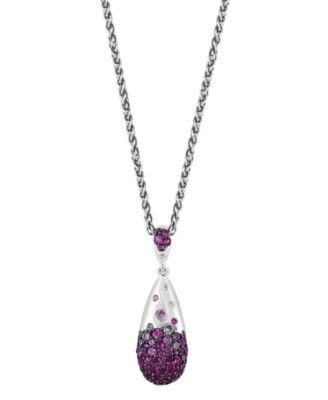 EFFY Collection - Ruby (3/4 ct. t.w.) & White Sapphire (3/8 ct. t.w.) Ombr&eacute; Cluster 18" Pendant Necklace in Sterling Silver